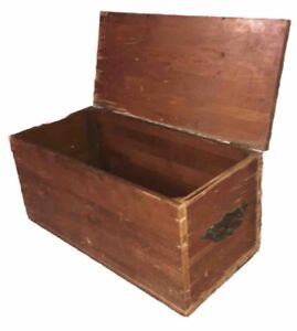 Old 2ft Solid Pine Chest Wooden Storage Trunk Blanket Box Brass Handles Hinged