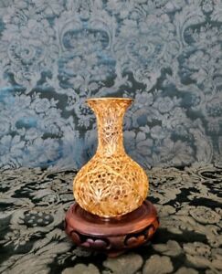 Chinese Suhai Wire Filigree Vintage Gold Over 925 Sterling Silver Vase 1912