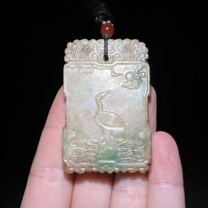 Chinese Antique Qing Dynasty Jadeite Jade Carved Cranes Figure Pendants