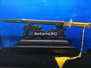 88cm Tibet Buddhism Weapon Arms Jasper Jade Inlay Gemstone Bronze 24k Gold Sword