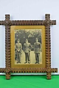 Large Antique Hand Carved Chip Cut Tramp Art Picture Frame C1930