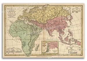 Map Of The World As Peopled By Noah 1818 Vintage Style Map 16x24