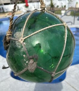Xl 13 Vintage Japanese Old Maritime Salvage Nautical Glass Fish Net Float Ball