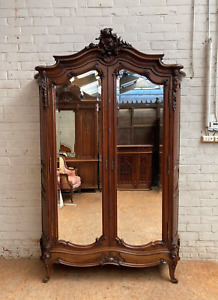 Antique French Rococo Armoire Louis Xv Two Door Mirrored Armoire