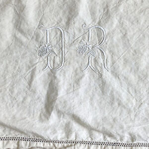 Antique Sheet Linen Cotton Blend Dr Monogram Heavy Canvas Handwoven Handstitche