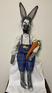 New Primitive Folk Art Bunny Rabbit Doll Peter W Carrot 32 Ooak Cutie 