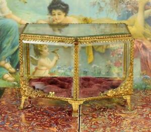 Superb Large Antique French Glass Display Marriage Casket Jewellery Box 19th C