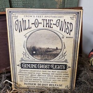 Halloween Will O Wisp Swamp Ghost Lights Primitive Vintage Steampunk Style Sign