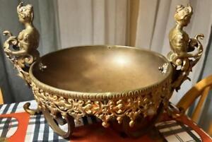 Antique Old Cast Dore Gilt Bronze Figural Compote Centerpiece Figural Bowl Dish