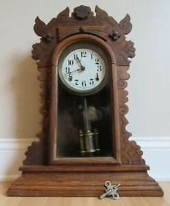 Antique Kitchen Mantel Clock Waterbury Gingerbread 1800 S Pendulum Rare Works 