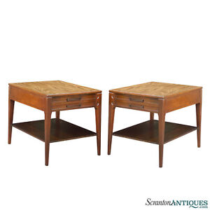 Mid Century Modern Walnut Sculpted End Tables By Mersman A Pair