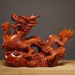Wooden Chinese Feng Shui Dragon Statue Small Carved Dragon Figurines 4 Inches Du
