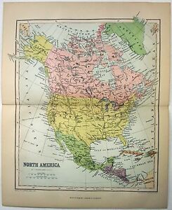 North America Original 1868 Map By W R Chambers Stone Chromo Lithograph
