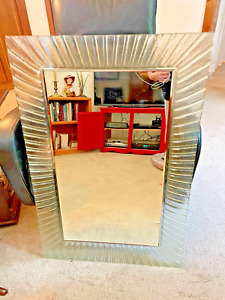 Rare Murano Mid Century Modern Fluted Clear Glass Framed Mirror Priced To Sell