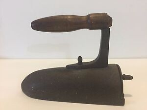 Very Rare Antique Cast Iron Sad Iron With Wooden Handle