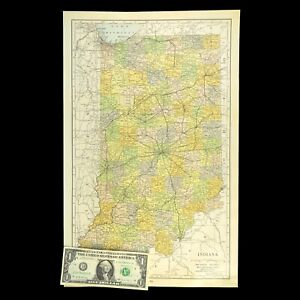 Vintage Indiana Map Electric Railway Wall Art Old Original Antique 1920s