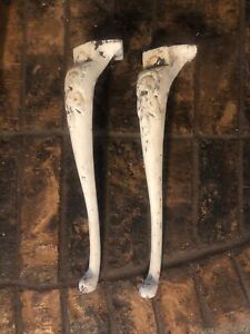 Pair Antique Cast Iron Curved Legs 15 Tall Steampunk Corner End Table 2 