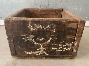  Antique Old Primitive American Folk Art Painted Kitty Cat Food Wood Box 1930s