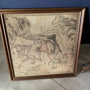 Antique Framed Tapestry Victorian Toile Wood Art Decor 19 5x19 5