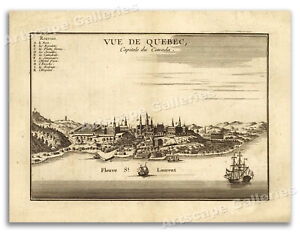 Bird S Eye View 1755 Quebec Canada Vintage Style City Map 18x24