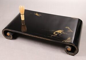 Antique Japanese Lacquer Bonsai Table Gold Clane Low Display Stand Tea Ceremony