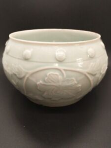 Antique Celadon Glaze Asian Bowl Floral 6 