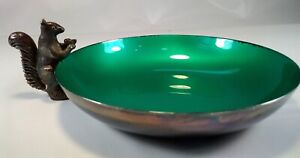 Vintage 1970 Reed Barton Squirrel Nut Or Candy Dish Silver With Jade Green