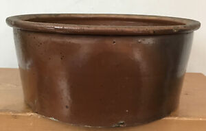Vtg Antique Primitive Stoneware Clay Pottery Small Pickle Crock Bowl 12 Wide
