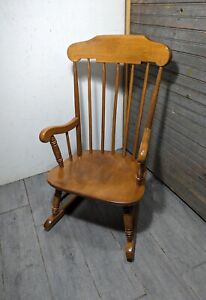 Vintage Ethan Allen Child Kid Windsor Style Nutmeg Maple Wood Rocking Chair