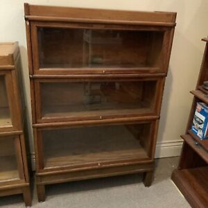 Vintage Antique 3 Section Shelf Oak Barrister Bookcase Stackable W Base And Top