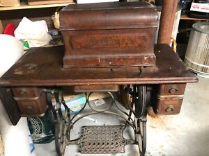 Vtg Antique Industrial Iron Standard Treadle Sewing Machine Table Cabinet Base
