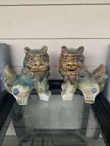 Pair Of Rare Very Large Vintage Chinese Foo Fu Dogs 9 5 Tall