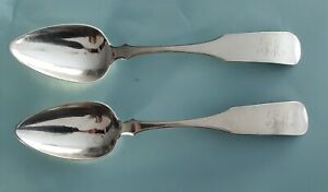 Pair Antique Coin Silver Serving Spoons C 1820