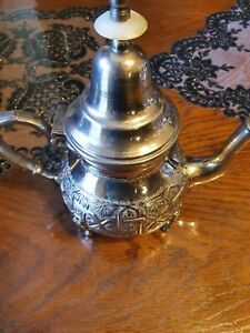 Moroccan Small Tea Pot Handmade W 4 Legs Small Brass Silver Plated