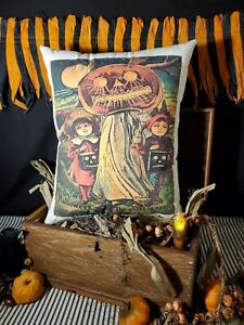 Vintage Primitive Victorian Style Halloween Pumpkin Ghost Lantern Kids Pillow