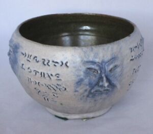 Rare Vintage Japanese Tea Bowl With Faces And Sayings