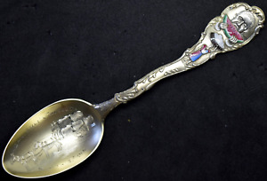 Antique Sterling Silver African American Boy With Watermelon Enamel Spoon