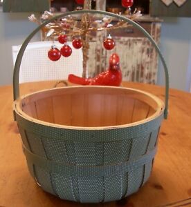 Gathering Basket W Handles Green Polka Dot Exterior Red Oak Slats