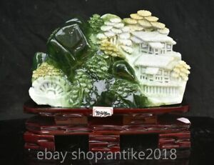 14 6 Chinese Natural Xiu Jade Carving Landscape Mountain Windmill Statue