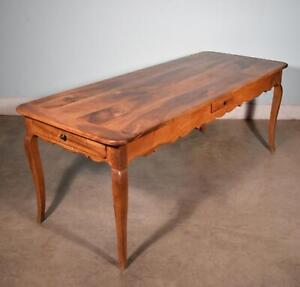 Vintage French Provincial Farm Dining Table Desk In Solid Chestnut W Drawers
