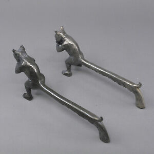 Pair French Knife Rests Figural Squirrels Early 20c Pewter Or Spelter 