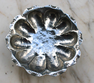 Antique Silver Hand Hammered Footed Flower Shape Bowl 5 5 