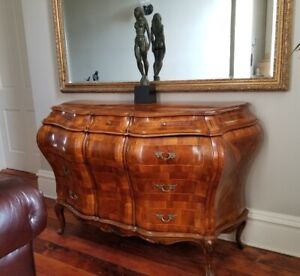 Spectacular Bombe Venetian Rococo Walnut Burl Chest Of Drawers Commode 1880s