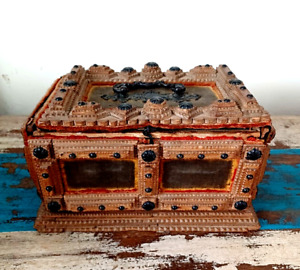 Late Victorian Tramp Art Wooden Jewellery Trinket Box