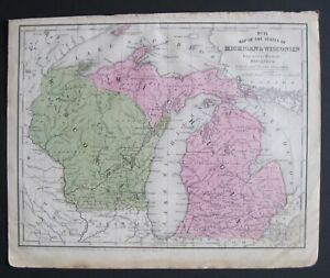Rare Earliest Version 1852 Mitchell Map 15 Wisconsin Michigan U P 