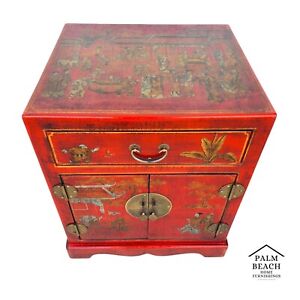 Chinese End Table Nightstand Cabinet Vinyl Wrapped