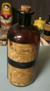 1908 Eli Lilly Uva Ursi Bearberry 7 Glass Medicine Bottle With Labels And Cork