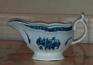 Rare 18th C 1st Period Worcester Strap Flute Floral Sauce Boat Crescent Mark