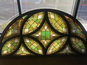 Antique 1906 Stained Glass Large 1 2 Round Berkeley Ca Church Window 4 X 7 50 