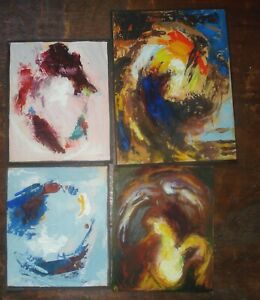 Collection Of 4 Good Small Abstractions Mcm Oil On Board Unsigned